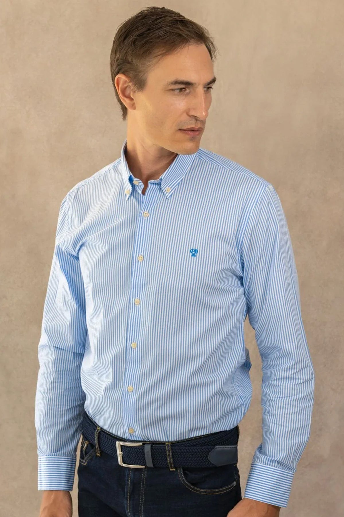 Camisa Antimanchas Popelina Rayas Azul Yale