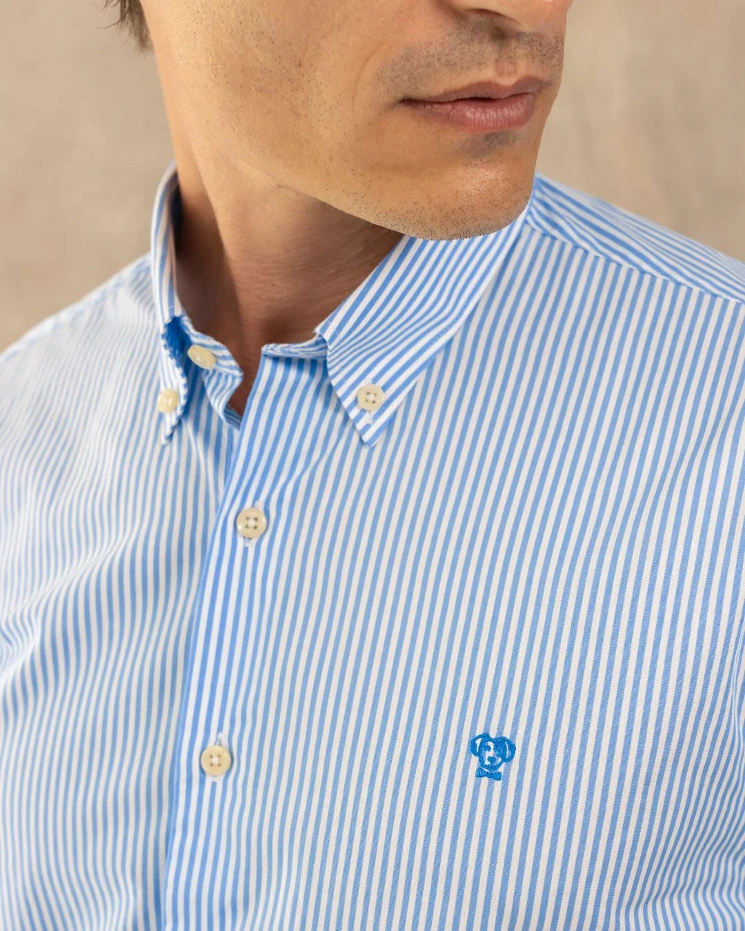 Camisa antimanchas Popelina Rayas yale marca DANTE de hombre tallaje regular fit foto logo