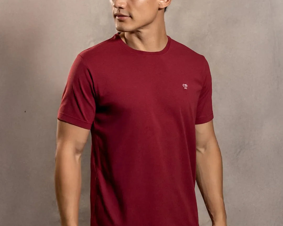 Camiseta antimanchas Vinotinto para hombre marca DANTE tallaje regular fit foto modelo