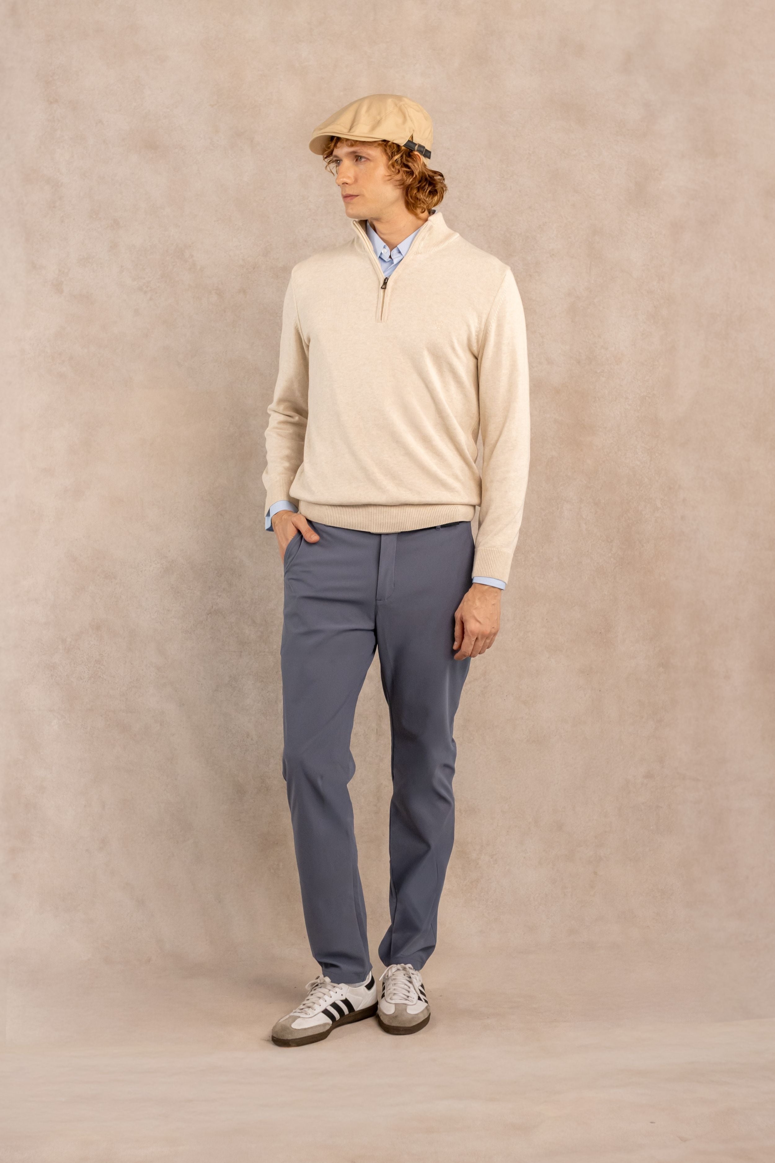Halfzip Algodón Peinado Antiarrugas Marfil