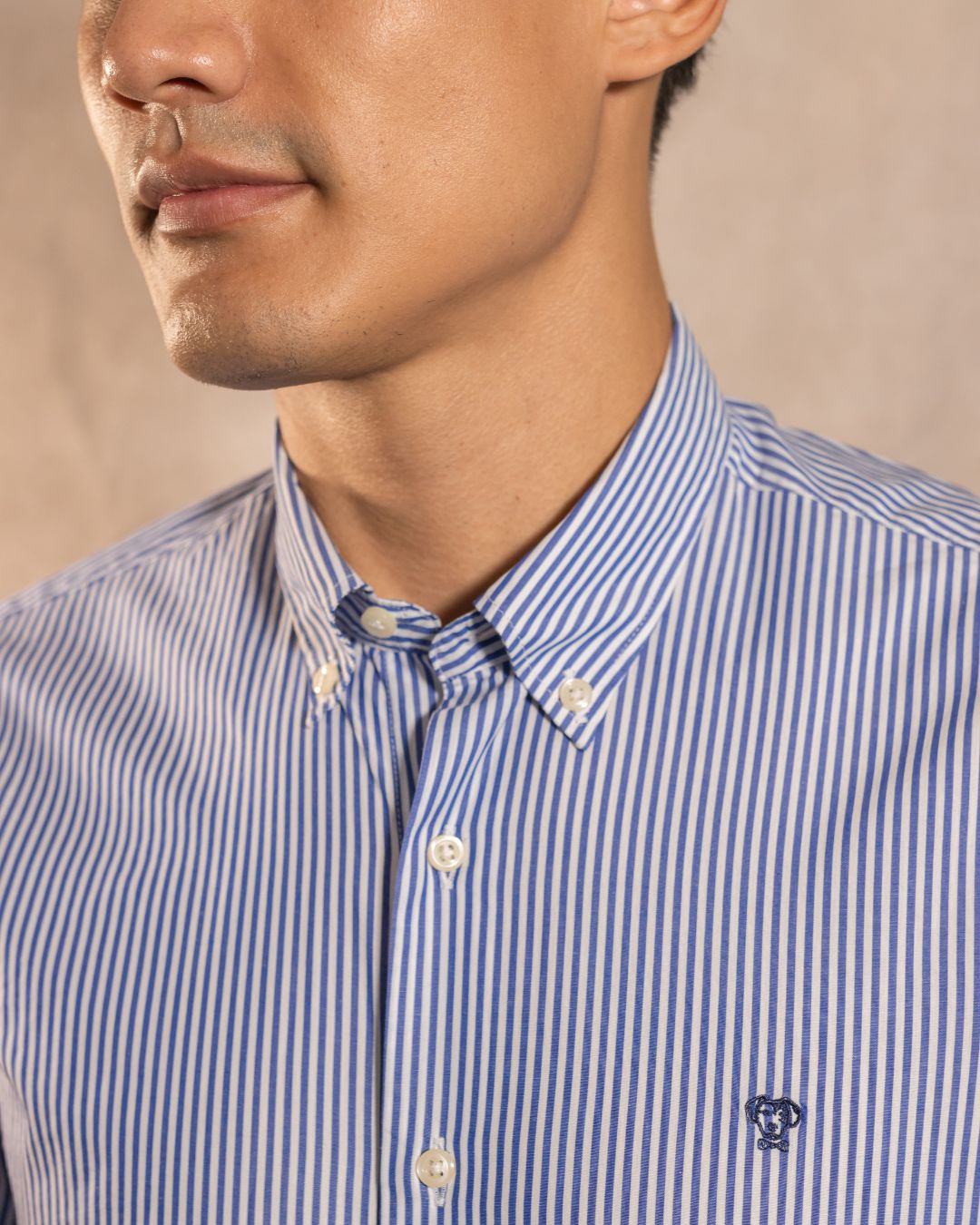 Camisa Antimanchas Popelina Rayas Azul Oscuro
