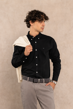 Camisa Antimanchas Popelina Negro Logo Gris Claro - Talla Regular