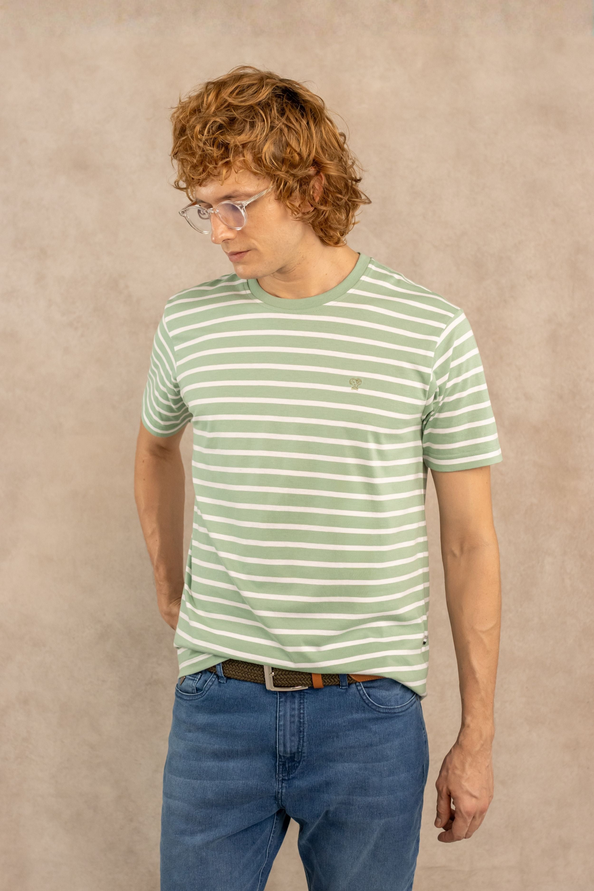 Camiseta Antimanchas Rayas Verde Sage