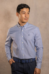Camisa Antimanchas Popelina Rayas Azul Oscuro