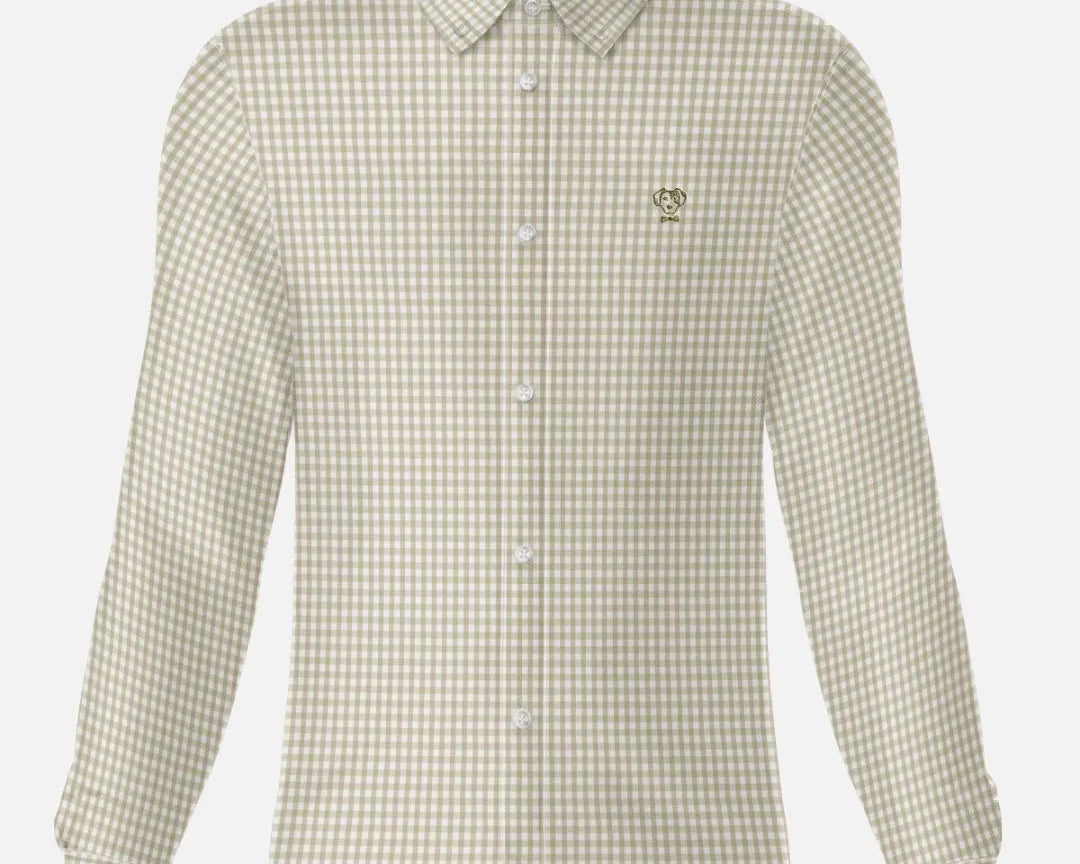 Camisa antimanchas Popelina Cuadros Pequeños Beige DANTE de hombre tallaje regular fit foto mockup