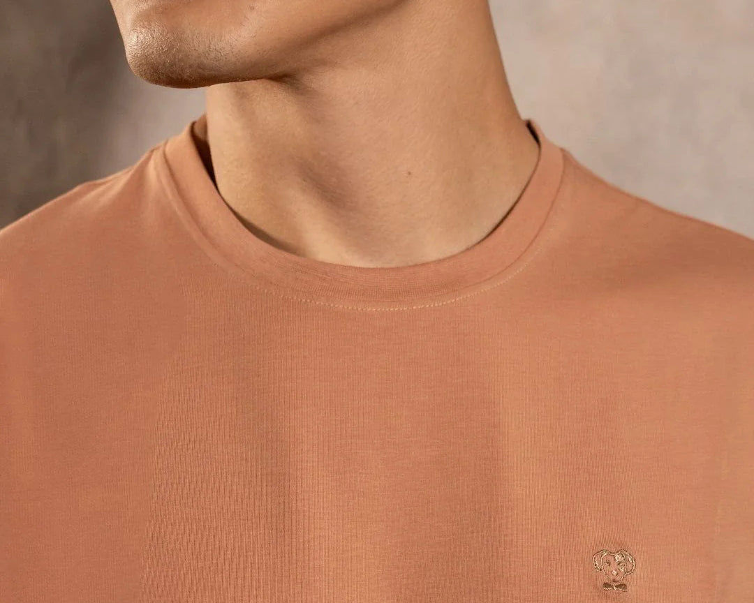 Camiseta antimanchas Mocca Blue hombre marca DANTE tallaje regular fit foto logo