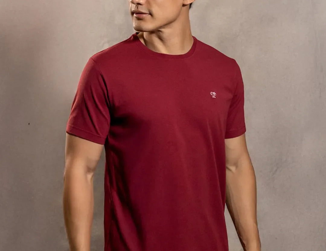 Camiseta antimanchas Vinotinto para hombre marca DANTE tallaje regular fit foto modelo